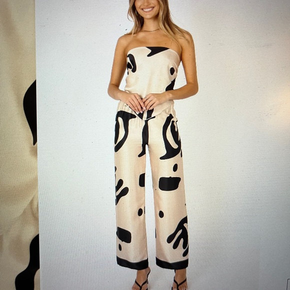 Petal & Pup Pants - Petal & Pup Mills Tube Top and Pants Set Abstract Black and Cream Jumpsuit